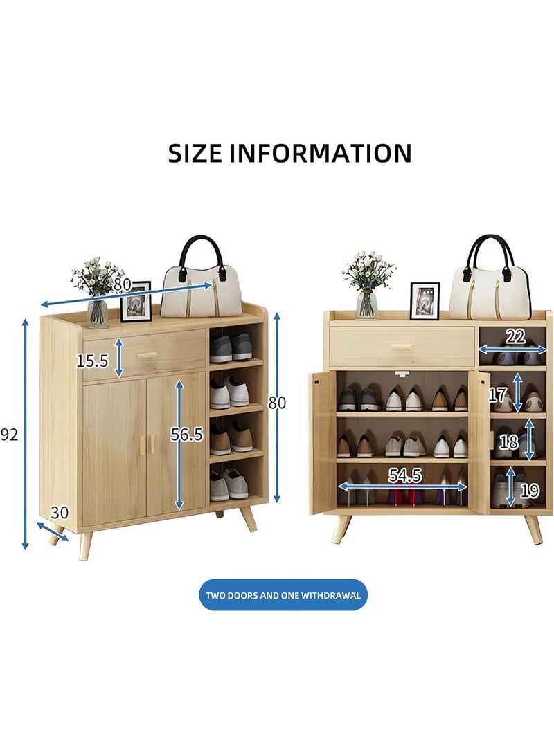 دولاب تخزين أرضي قائم بذاته مع درج واحد وبابين و3 رفوف و4 أرجل خشبية مطاطية لغرفة النوم والمنزل والمكتب من ويمارت، متعدد الألوان - Image 2